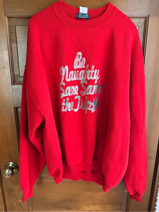 Vintage Tops - VINTAGE CHRISTMAS SWEATSHIRT - BE NAUGHTY SAVE SANTA THE TRIP